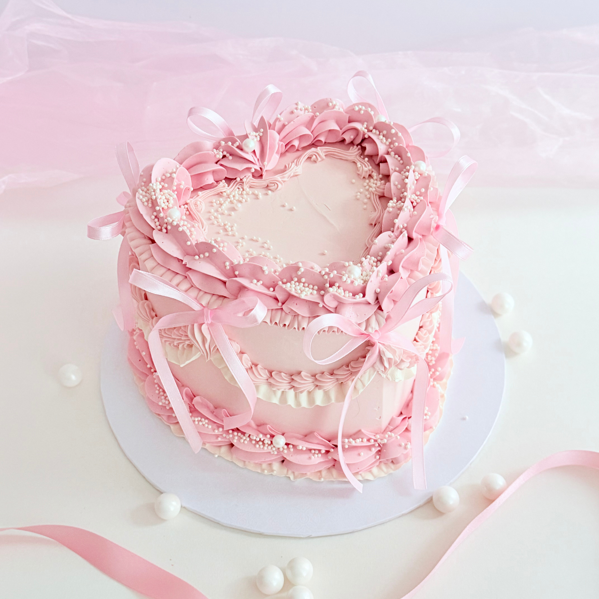 Pink Ribbon Heart Cake