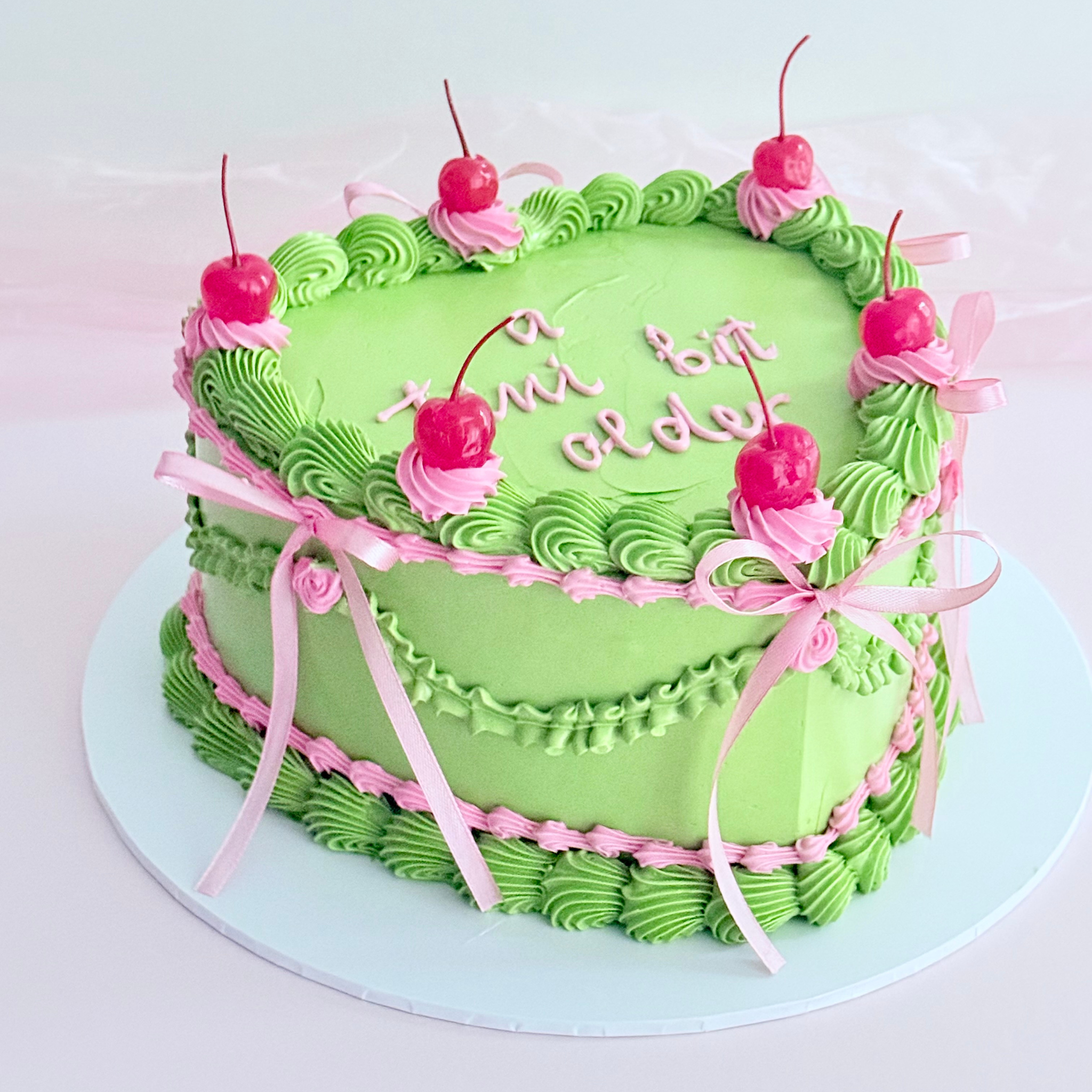 Green Cherry Heart Cake - - Cake Choice