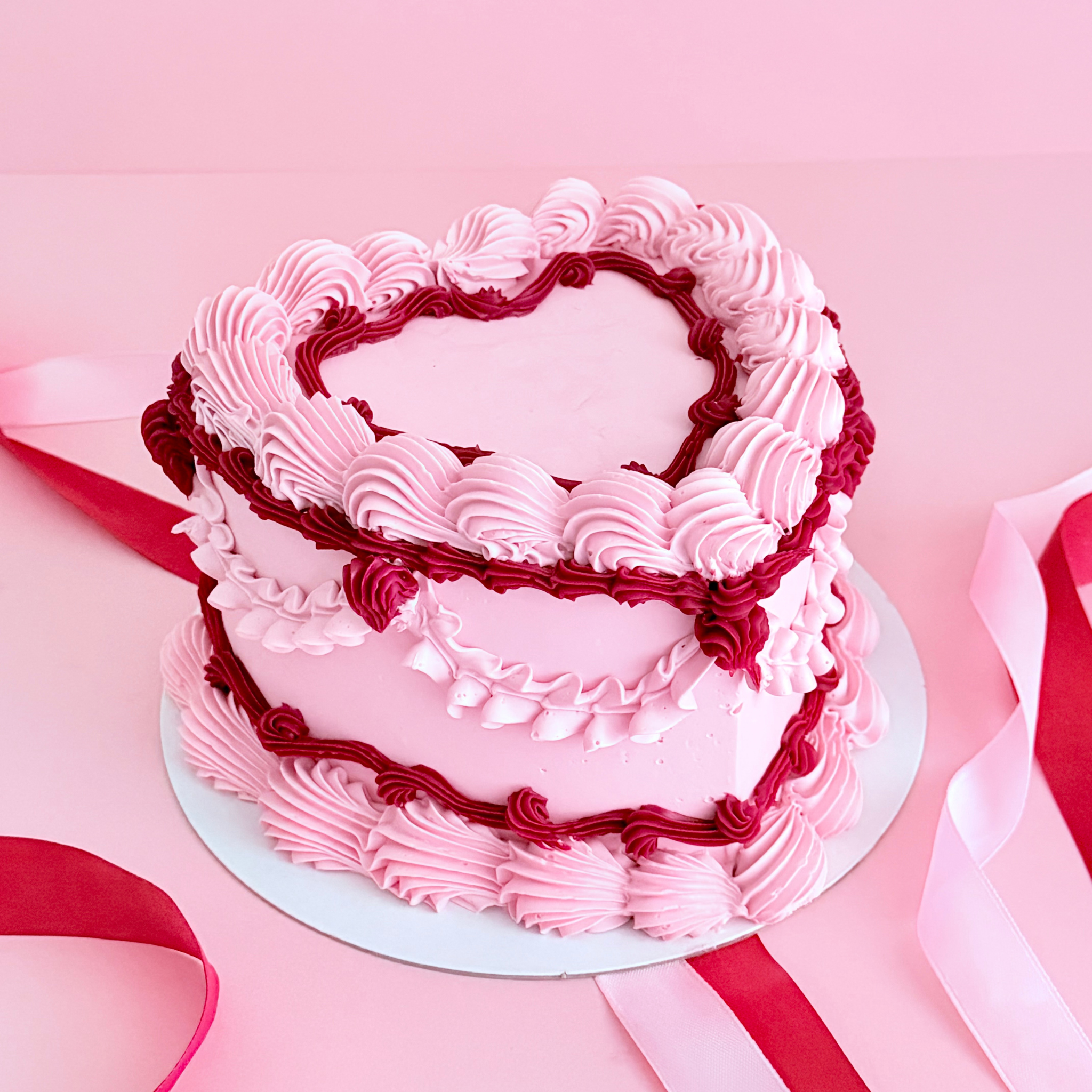 Pink & Red Heart Cake - Cake Choice