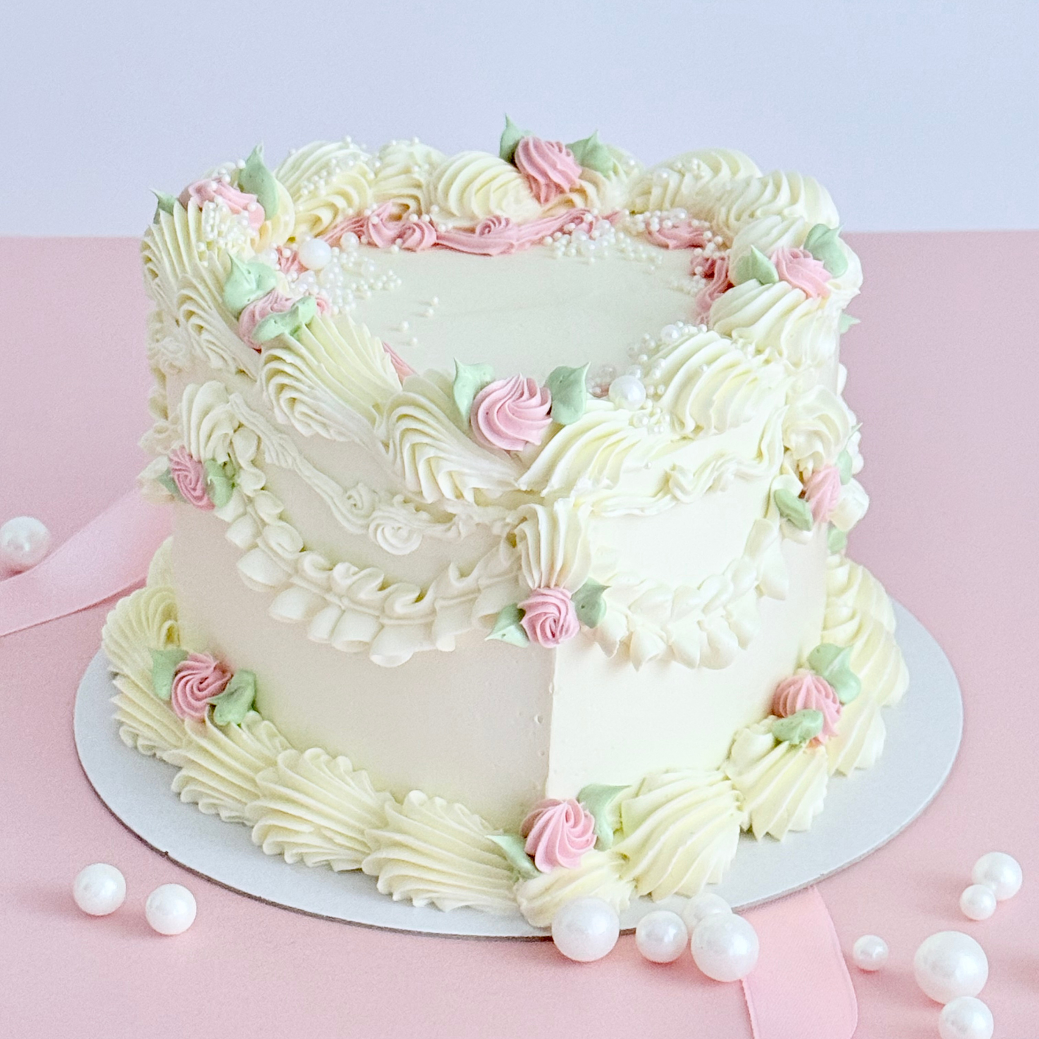 Pink Rose Heart Cake - Cake Choice