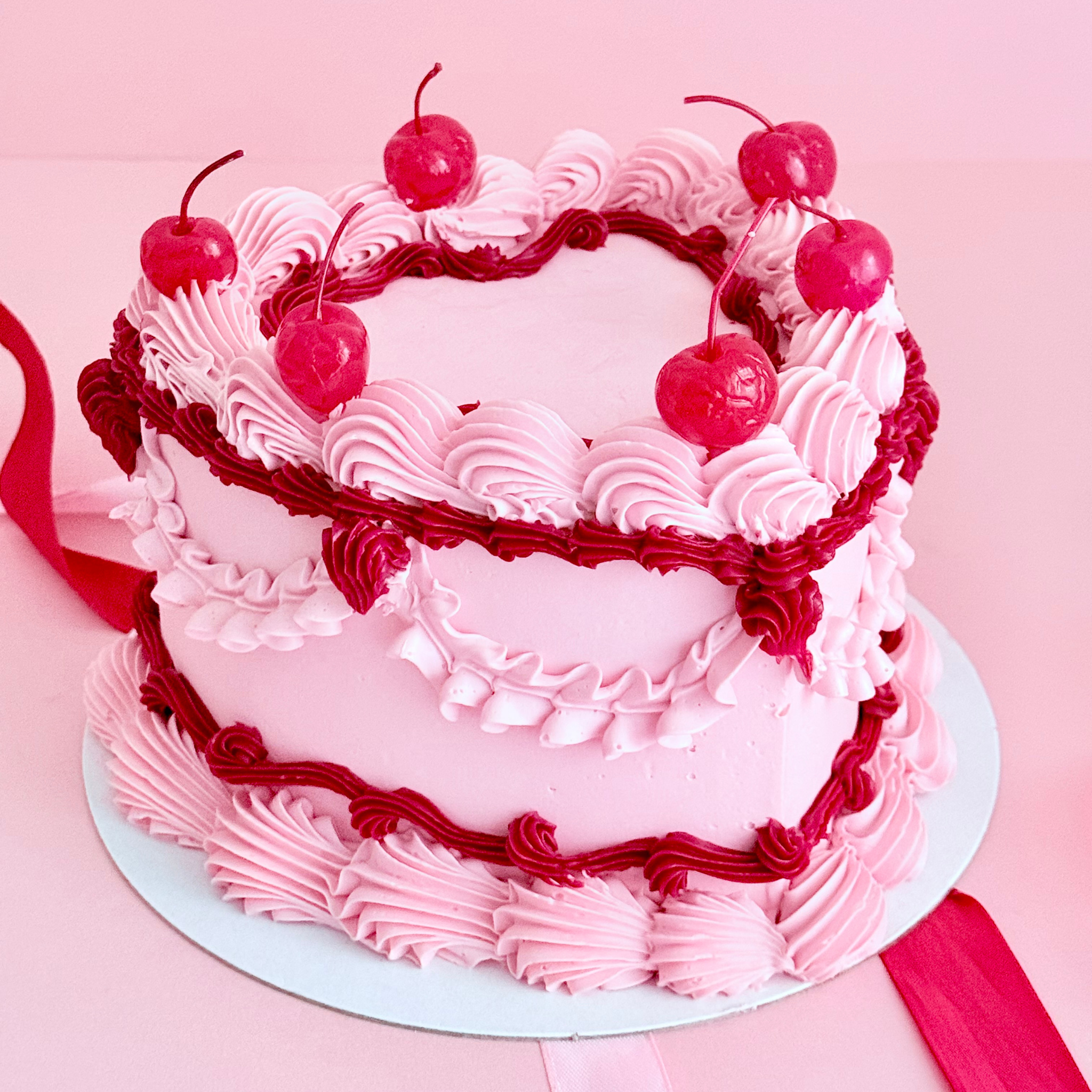 Red Cherry Heart Cake - Cake Choice