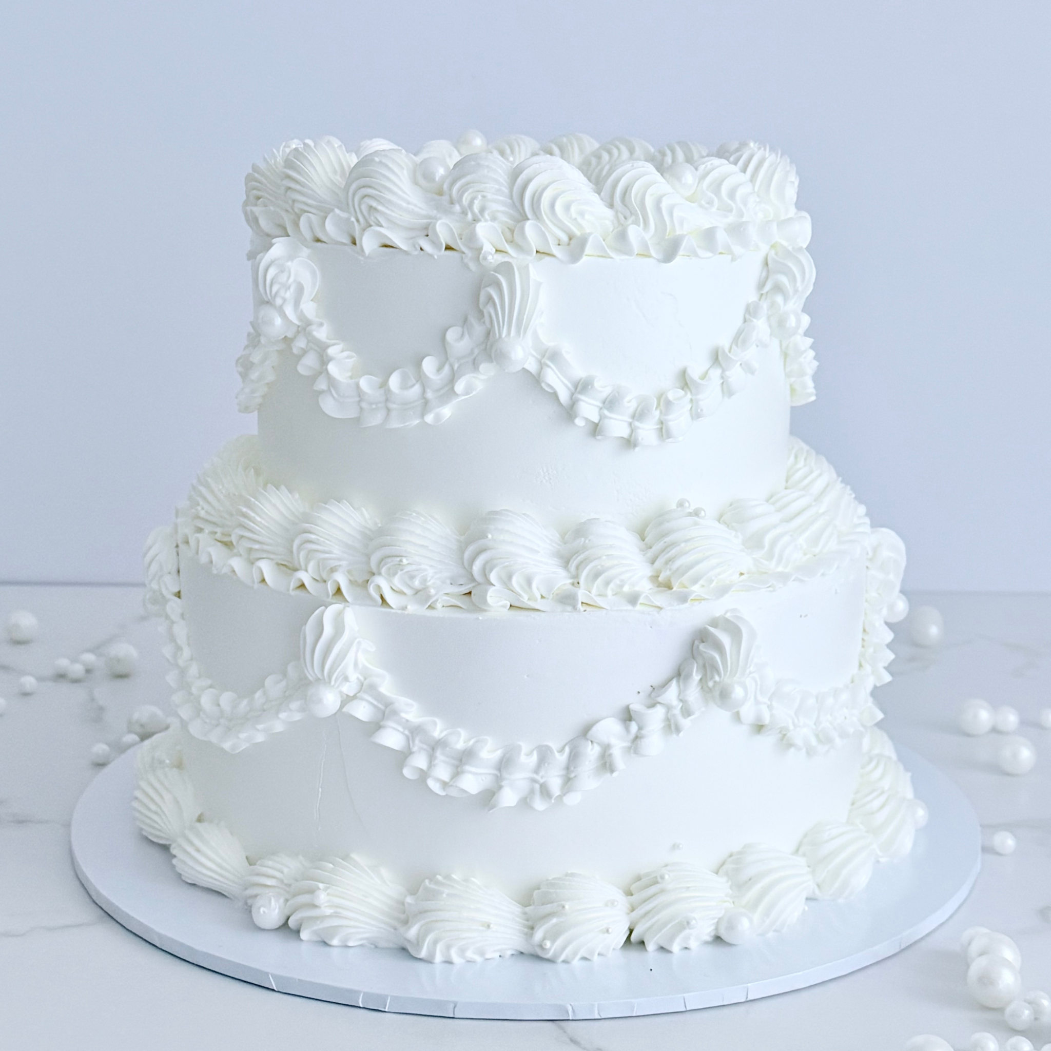 White Lambeth Two Tier Cake - Cake Choice