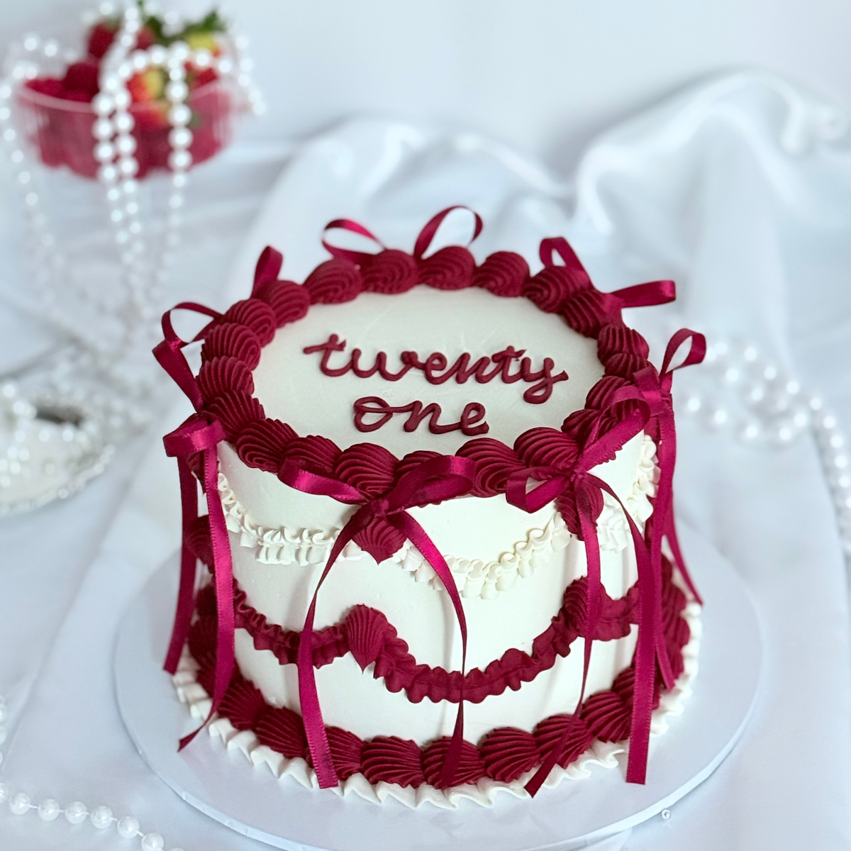 Burgundy Bow Vintage Cake