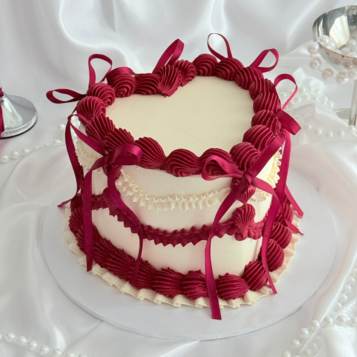 Burgundy Vintage Heart Cake