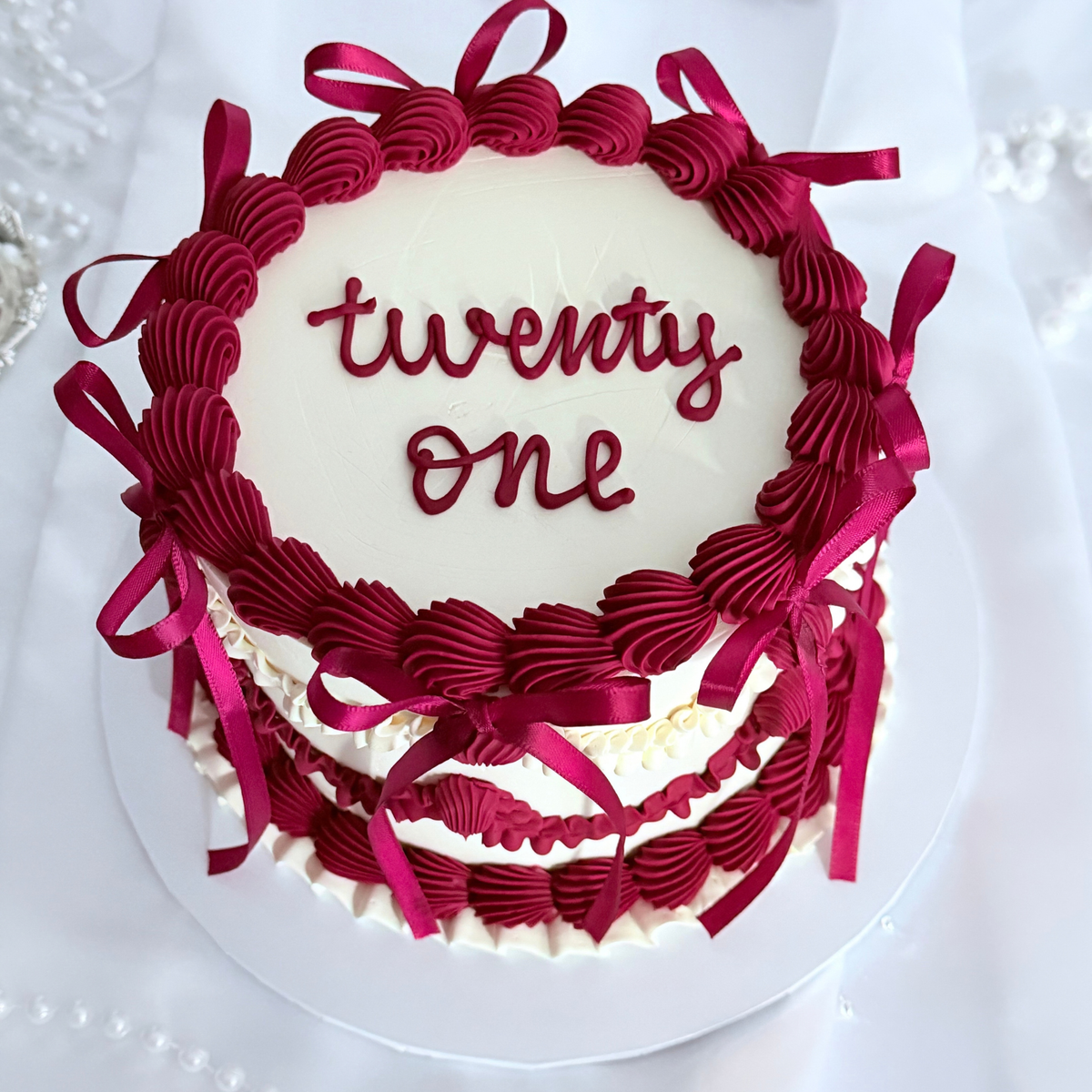 Burgundy Bow Vintage Cake