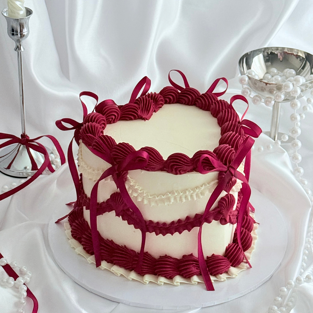 Burgundy Vintage Heart Cake