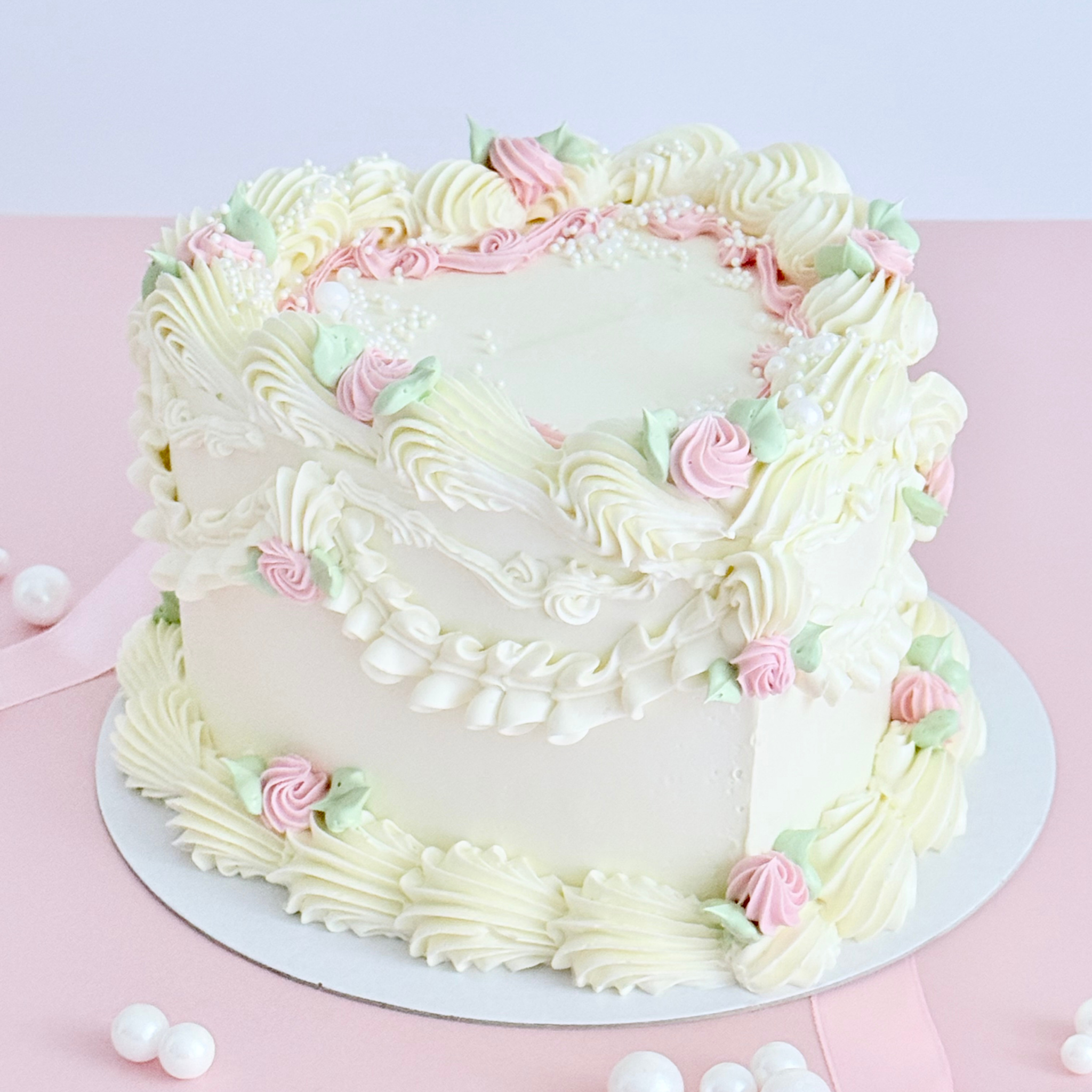 Pink Rose Heart Cake - Cake Choice