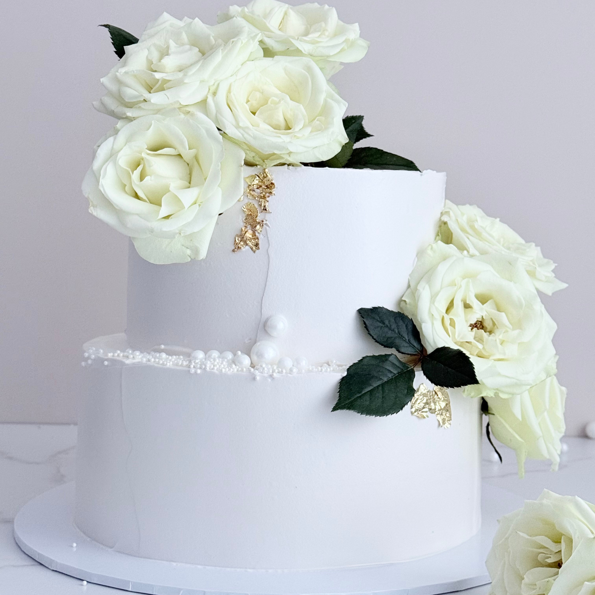 White Rose Two Tier Cake - Cake Choice