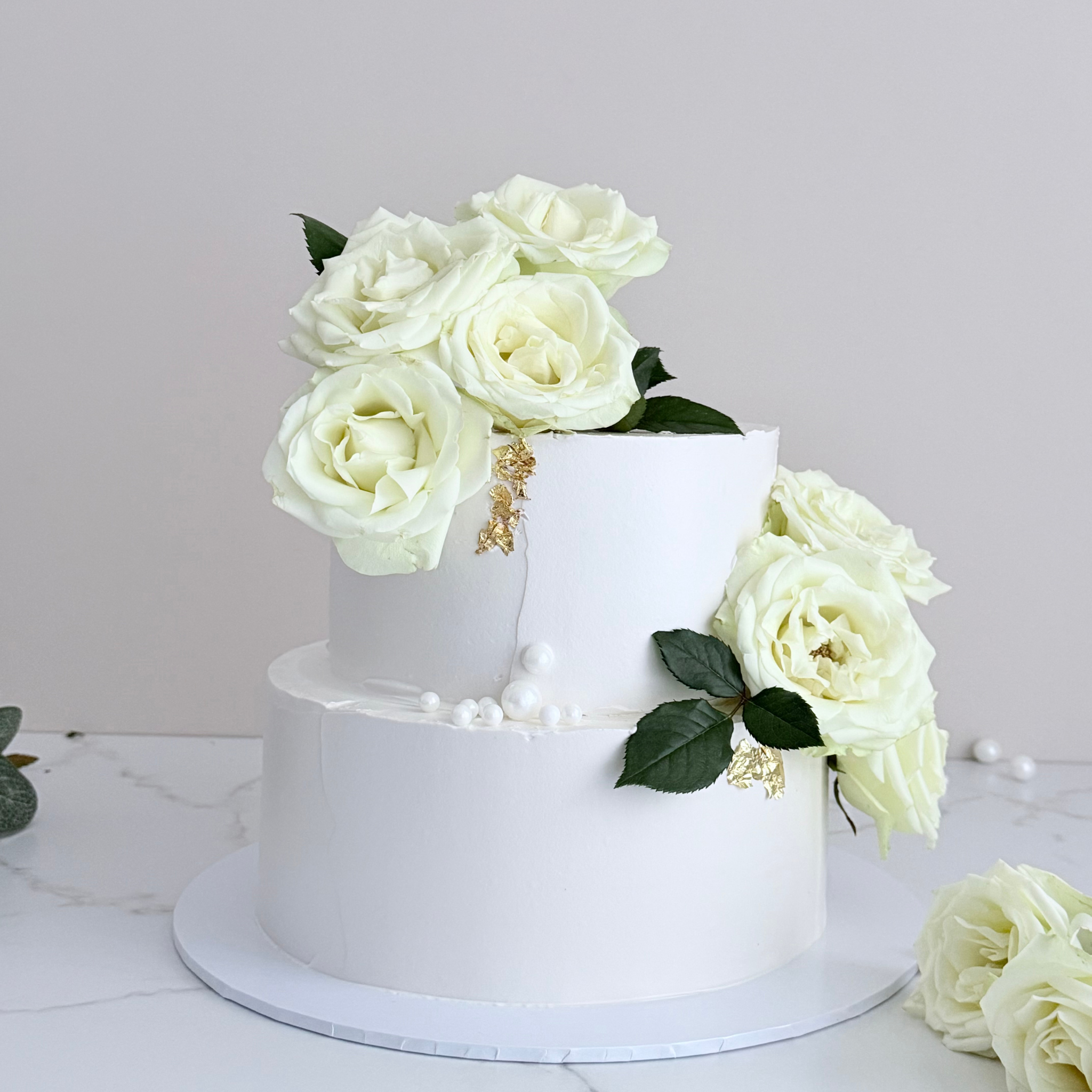 White Rose Two Tier Cake - Cake Choice